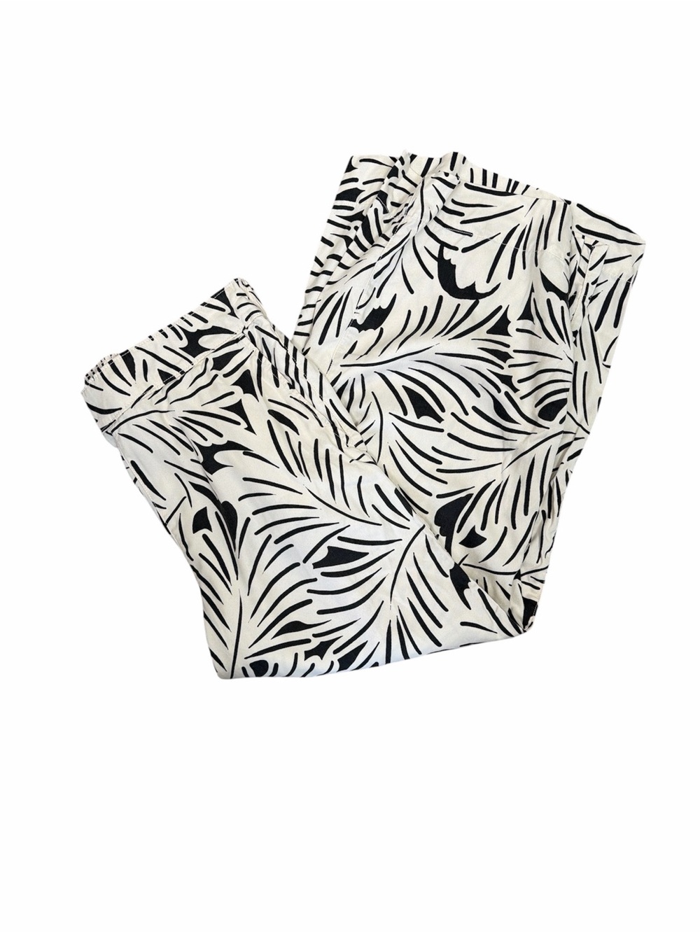 Nicole Miller New York Tropical Leaf Wide Leg Pants Black White Lyocell Pull On
